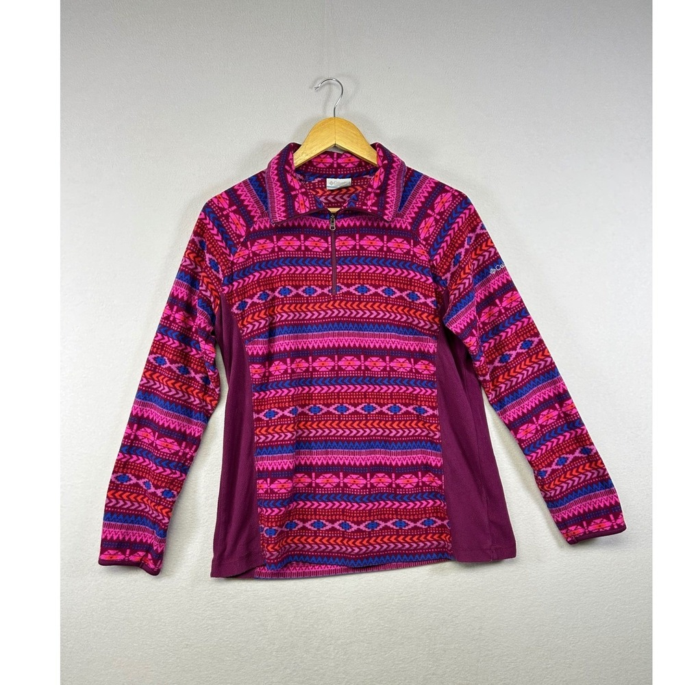 Columbia Fleece Pullover Women's Size L Geometric Print Quarter Zip Long Sleeve